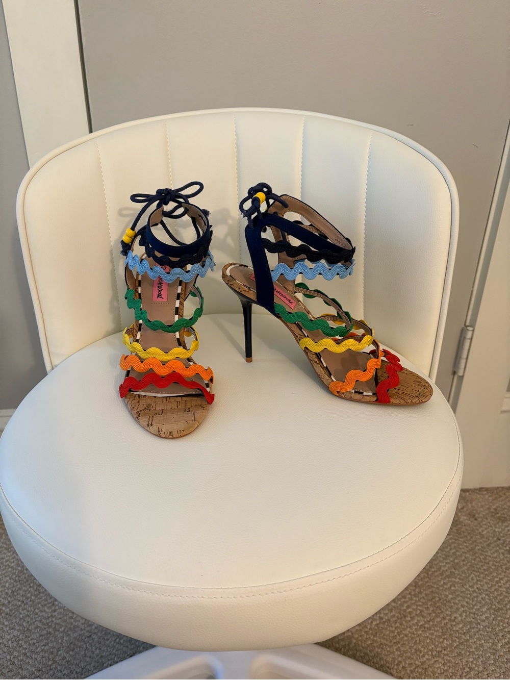 Betsey Johnson Multicolor Scalloped Ric Rac Strappy High Heel Sandals - Women's